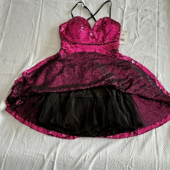 Crystal Doll Magenta & Black Sequined Mini Homecoming Prom Party Dress SIZE 3 JR - Picture 6 of 11